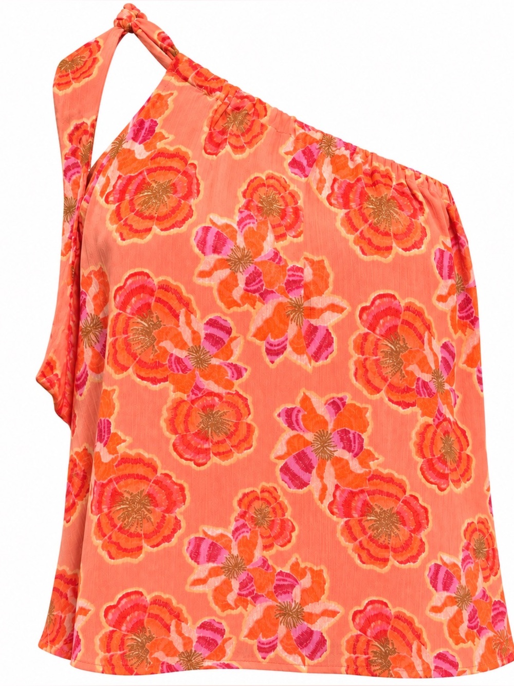 LOFT Vibrant Orange Floral One-Shoulder Top